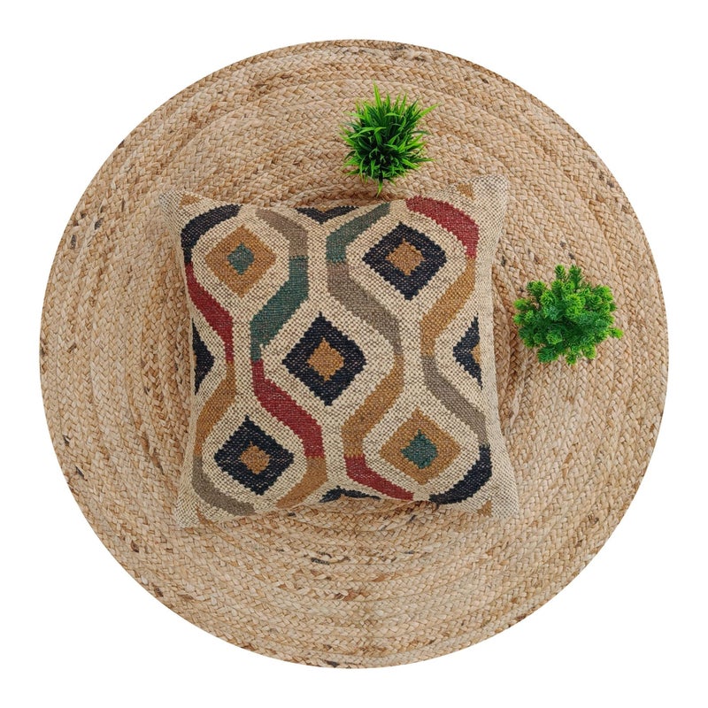 Trade Star Decorative Kilim Pillow Cover Indian Jute Cushion Case 70% Jute 30% Wool Throw Pillow Sham for Outdoor Handwoven Rug Pillow Case 18x18 Boho Home Decor Vintage Cushion Cover - Image 4